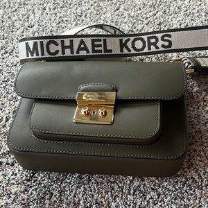 Michael Kors Dark Green Crossbody Bag with Logo Strap